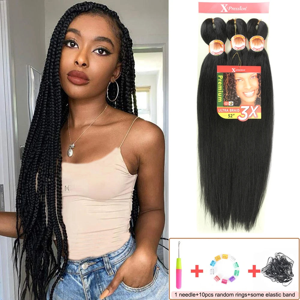 Pre Stretched Braiding Hair 26in 3 Packs Black Braiding Hair Synthetic Prestretched Braid Hair Extensions Crochet Twist Braids