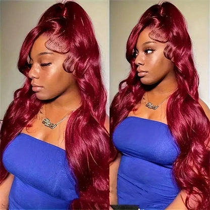 13x6 HD Lace Front Wig 99J Red Burgundy Colored Human Hair Wigs Body Wave Human Hair Wigs Transparent Lace Frontal Wigs