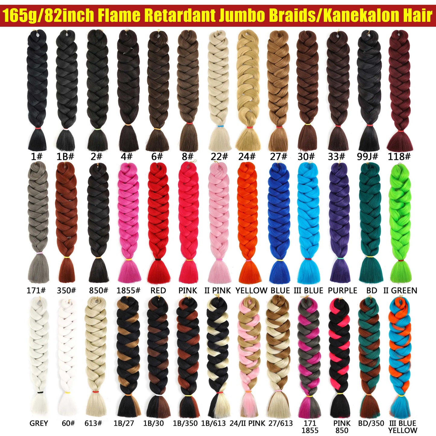 82 Inch Long Kanekalon Jumbo Braiding Hair Synthetic Braids Crochet Hair Extensions 165g Pre Stretched Braid