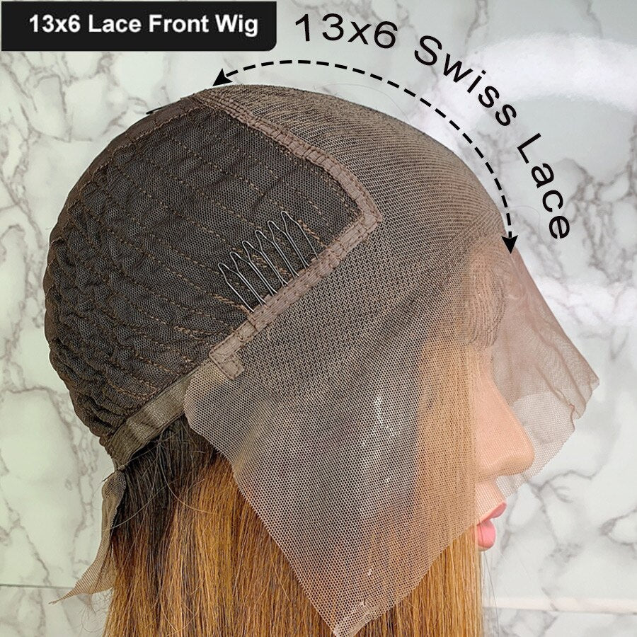 Highlight Lace Front Human Hair Wigs Ombre Curly Honey Blonde Pre-Plucked With Baby Hair