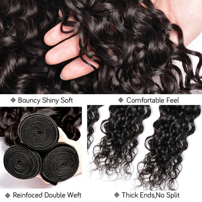 Malaysian Water Wave Bundles with Closure Wet and Wavy Curly Human Hair Bundles with Closure 4x4 Lace Remy Hair Extensions