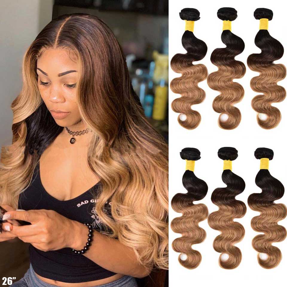 Ombre Body Wave Bundles Brazilian Hair Weave Bundles Ombre Human Hair Bundles Honey Blonde Remy 3/4 Bundles Deal Human Hair