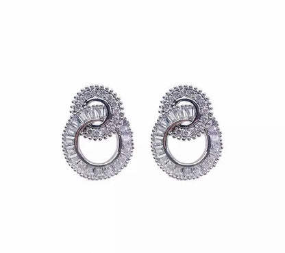 Sterling Silver Round Zircon Stone Stud Earrings