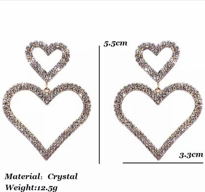 Luxury Double Big Heart Crystal Earrings