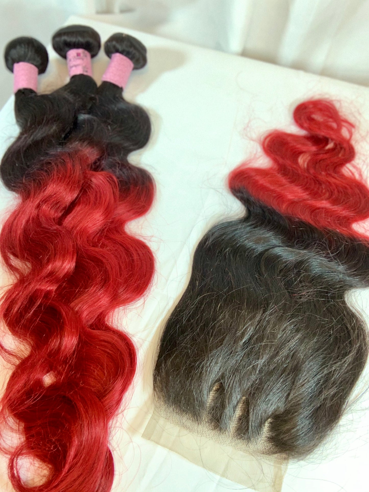 Foxy Red Brazilian Body Wave 3 Bundles With 3 Part Closure